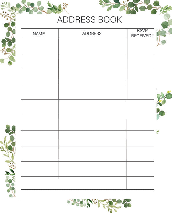 Printable Detailed Address Book Template